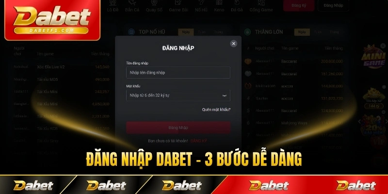 Đăng nhập dabet 3 bước dễ dàng