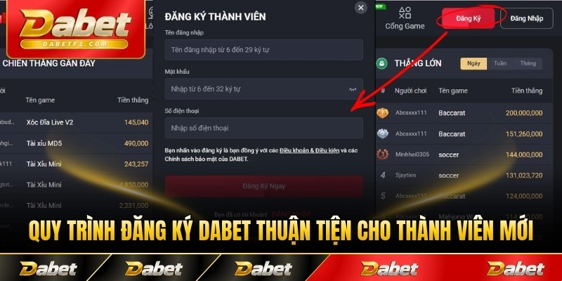 Quy trình đăng ký Dabet thuận tiện cho thành viên mới